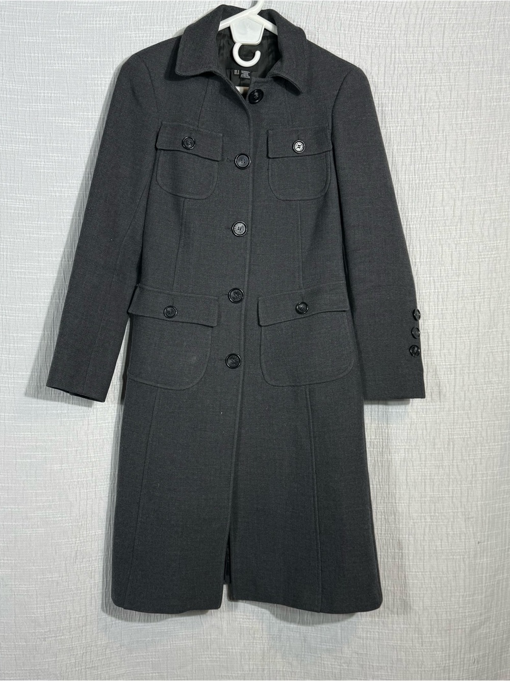 Zara Basic 100% Wool Military Coat‎ Charcoal Gray Long Jacket Women’s Small